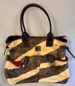 Dooney & Bourke Zebra Print Coated Canvas Pocket Tote Bag Red Interior